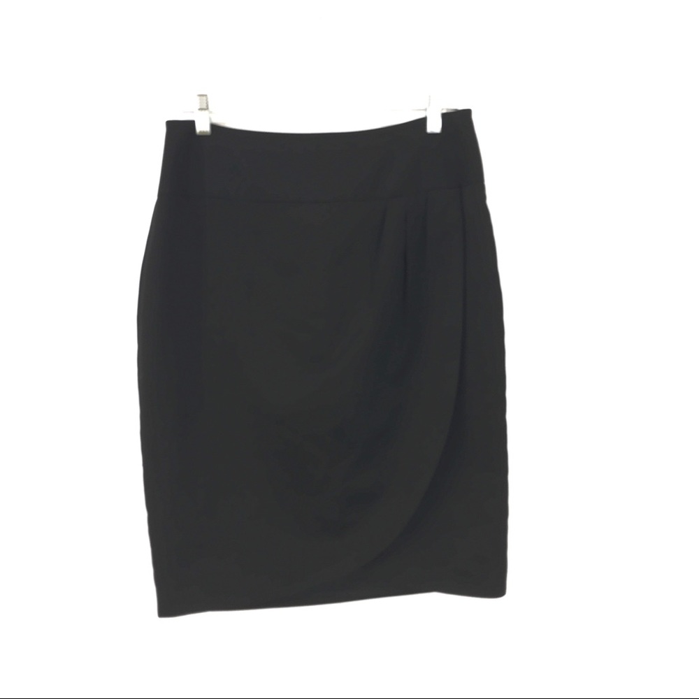 Adrianna Papell Evening Black Tulip Satin Dress Skirt Overlap Front Womens 8